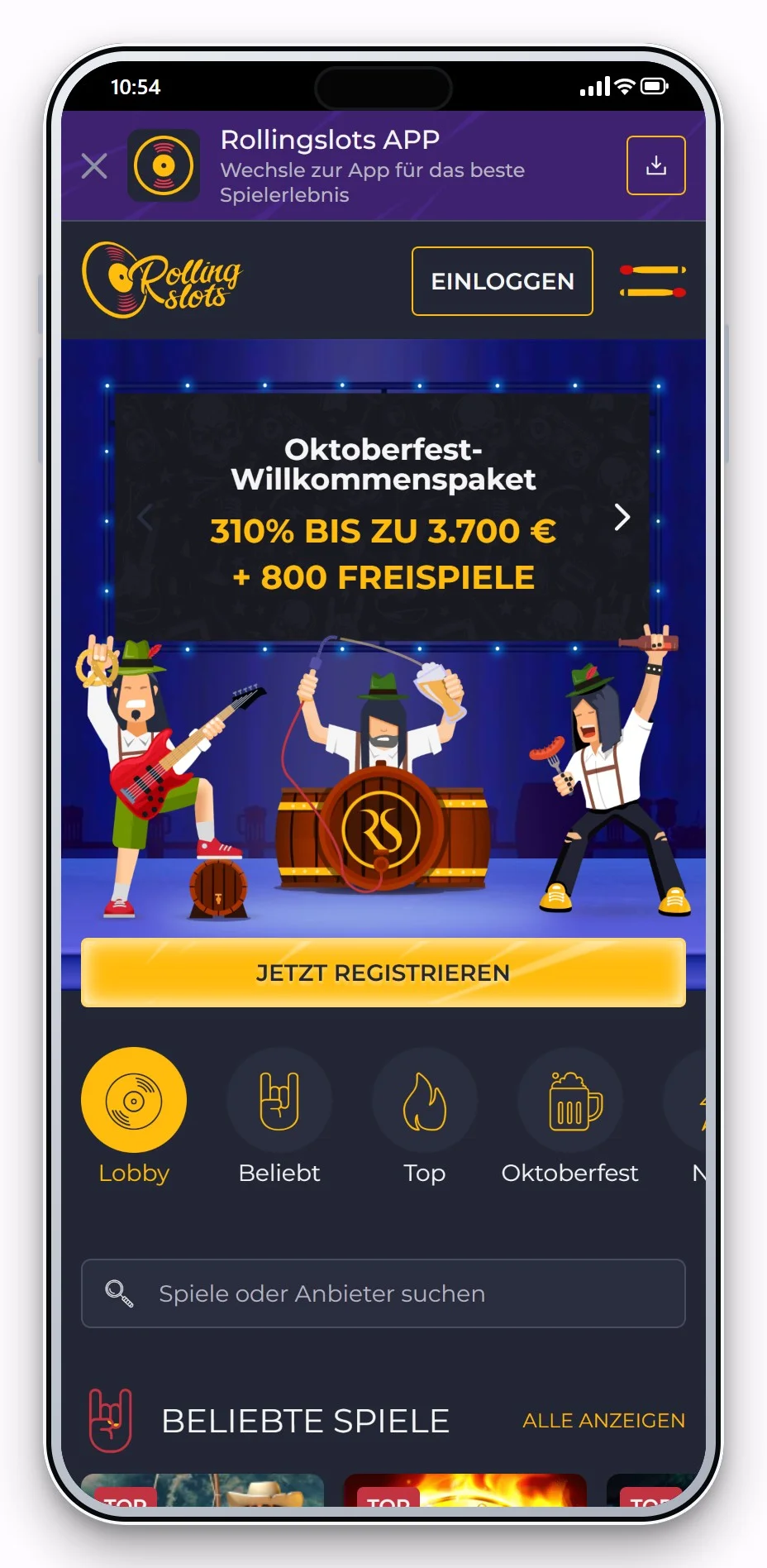 Online Casino Cashlib: Rolling Slots mobil, Lobby