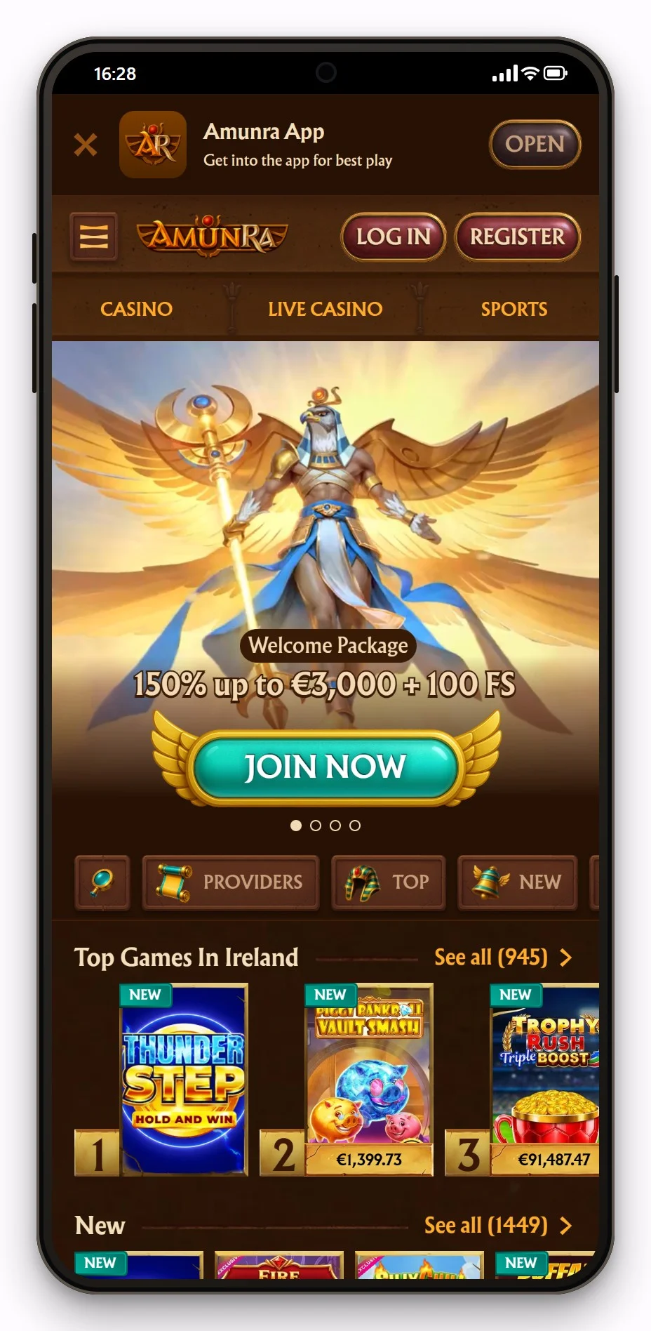 casinos that accept cashlib: AmunRa on mobile, lobby