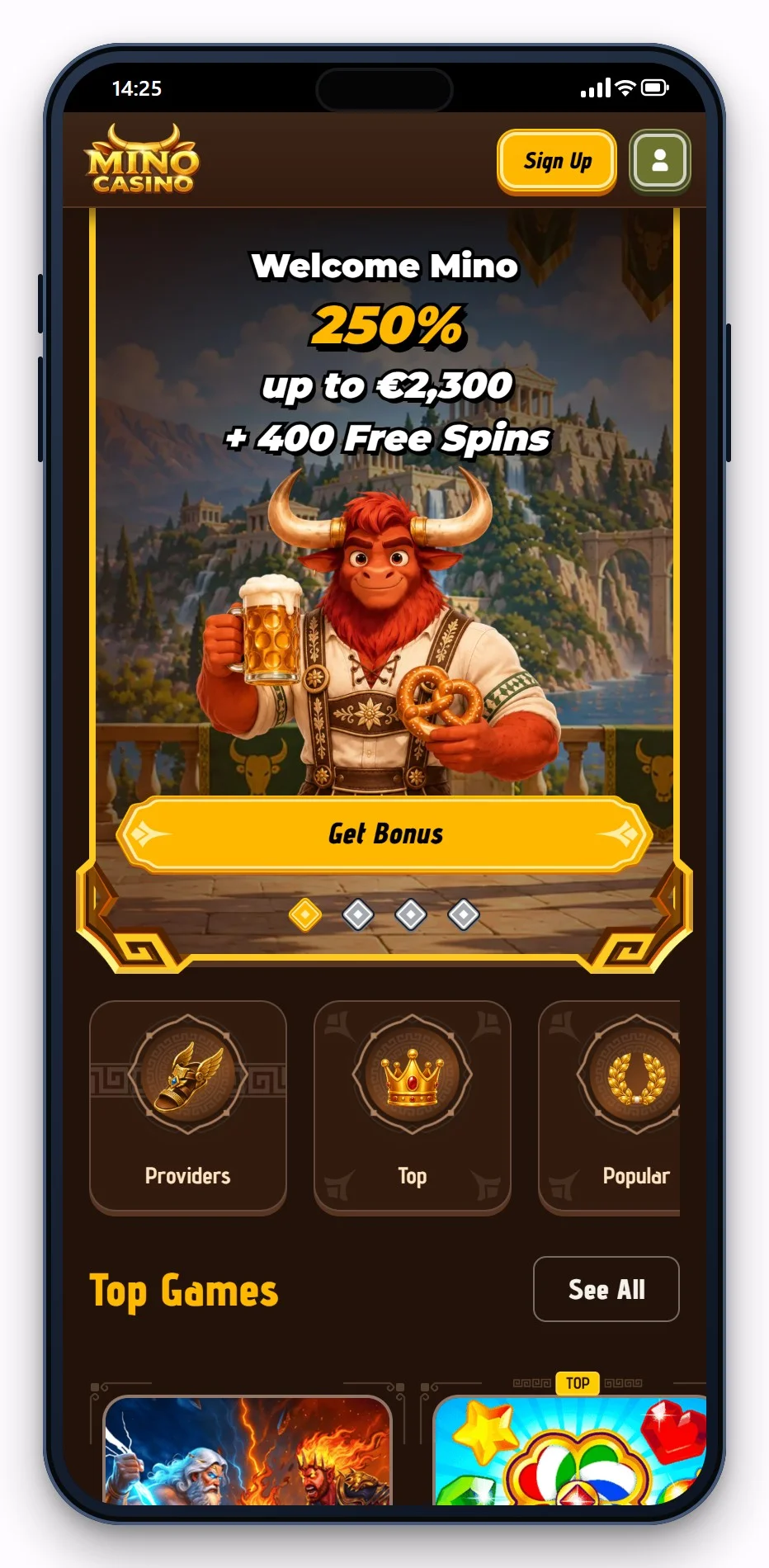 cashlib casino: Mino Casino mobiel, lobby in beeld
