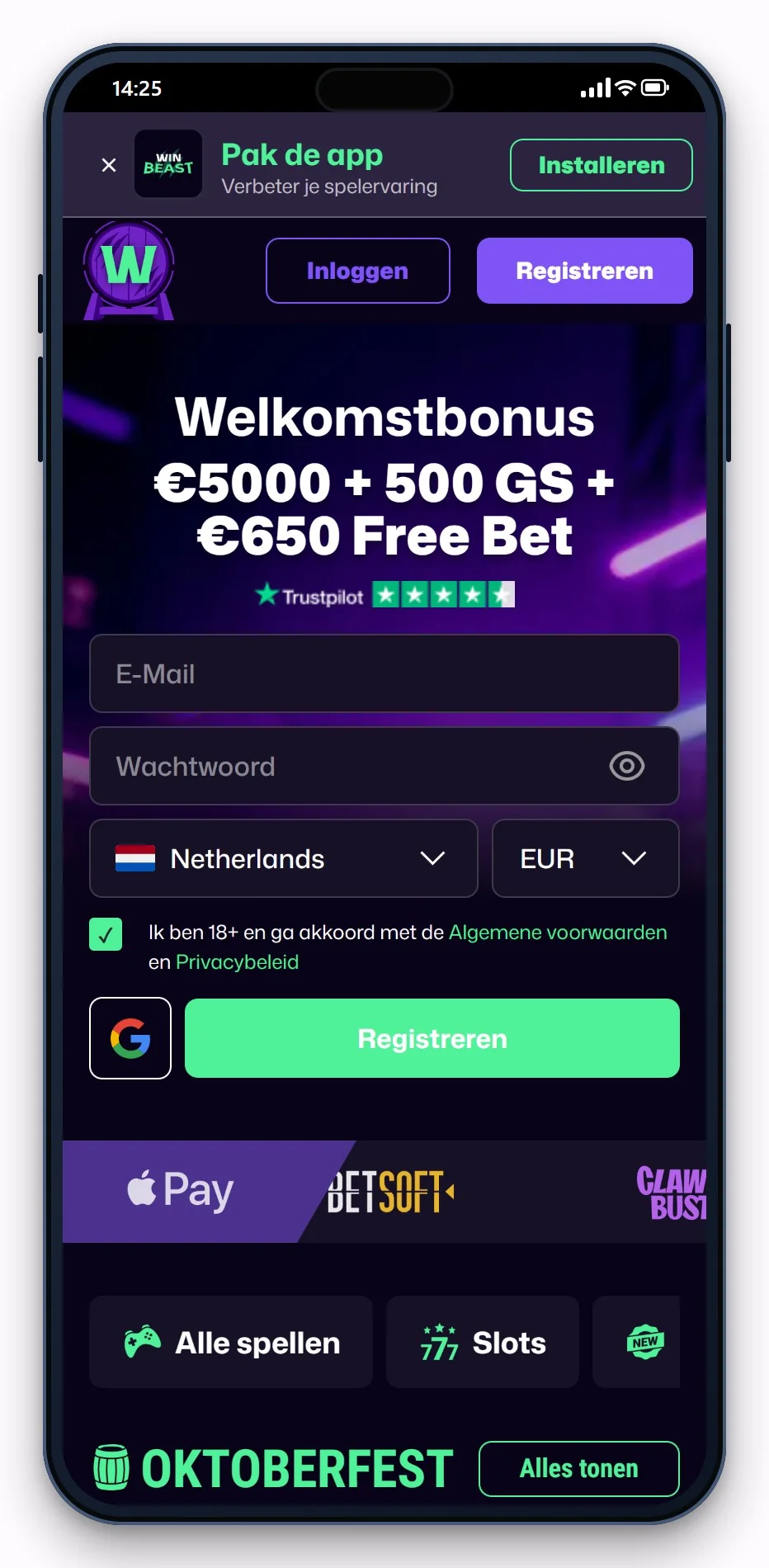 cashlib online casino: Win Beast mobiel, lobby