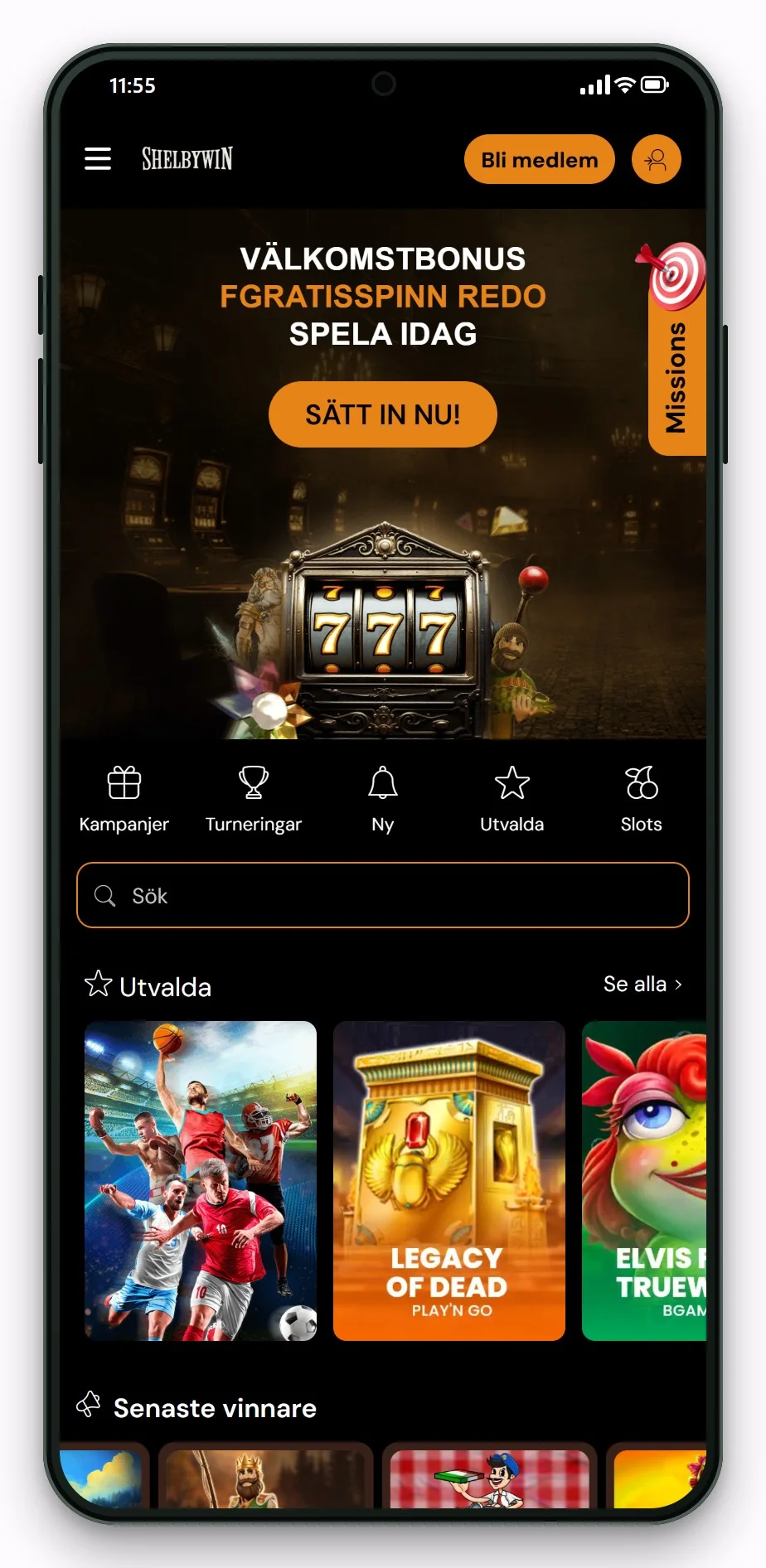 casino med cashlib: ShelbyWin i mobilen, startsidan