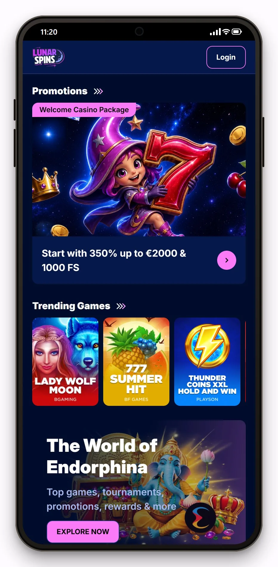 cashlib casino uk: Lunarspins on mobile, the lobby